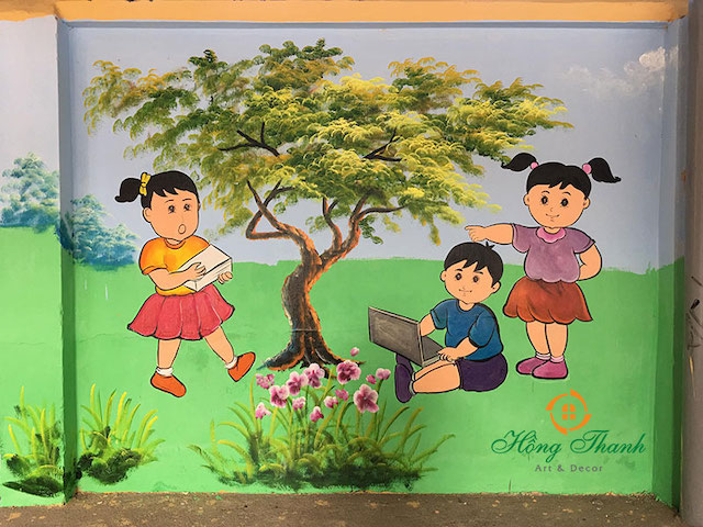 vẽ tranh tường trường tiểu học