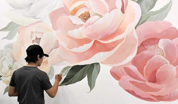 vẽ tranh tường hoa lá đơn giản