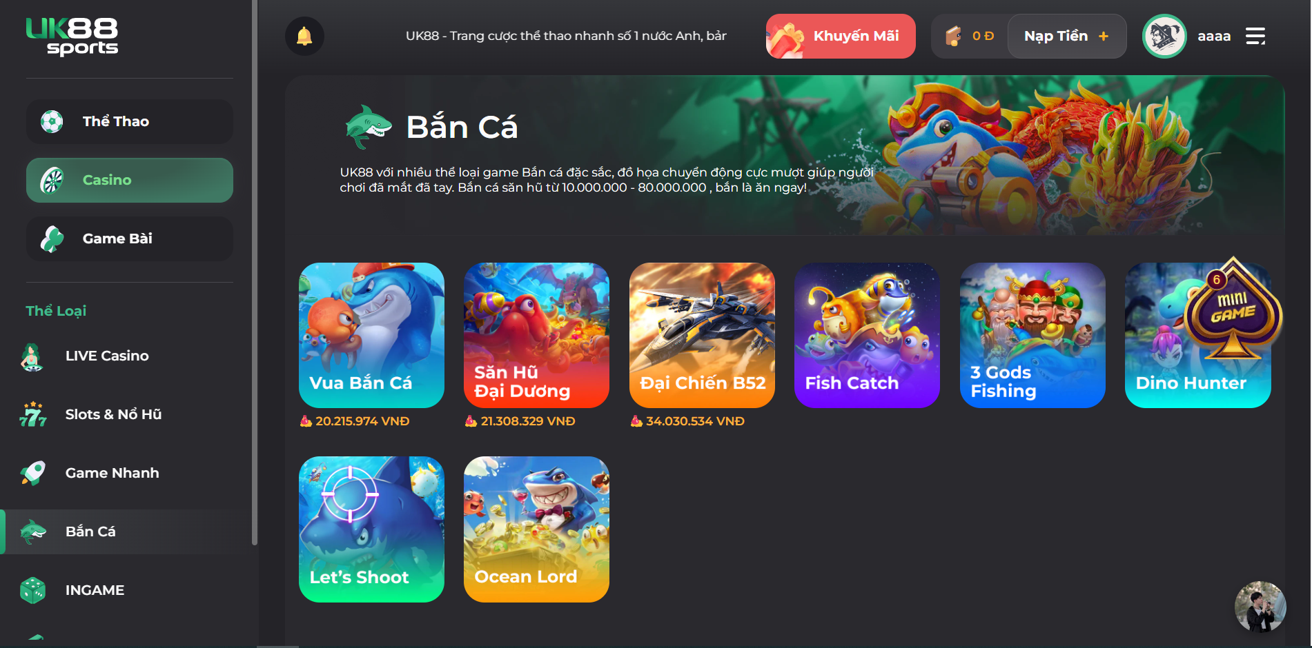 Game bắn cá trên nhà cái UK88 là gì?