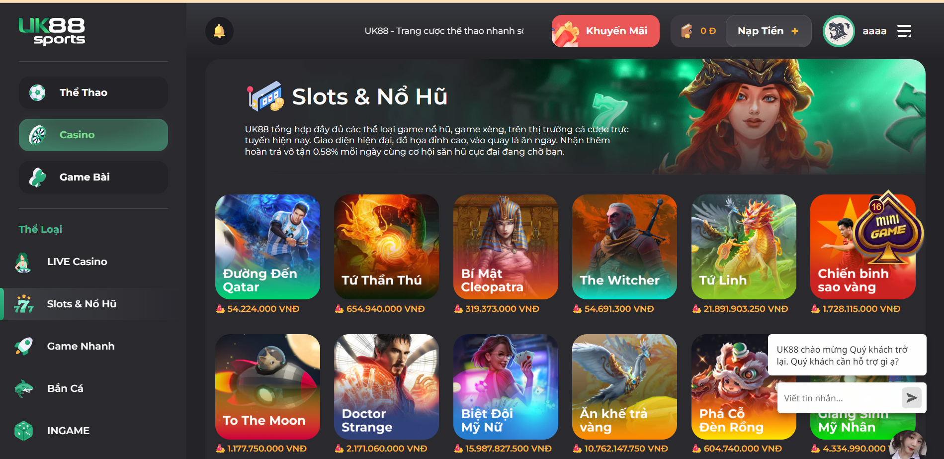 Những game nổ hũ & slots game trên nhà cái UK88