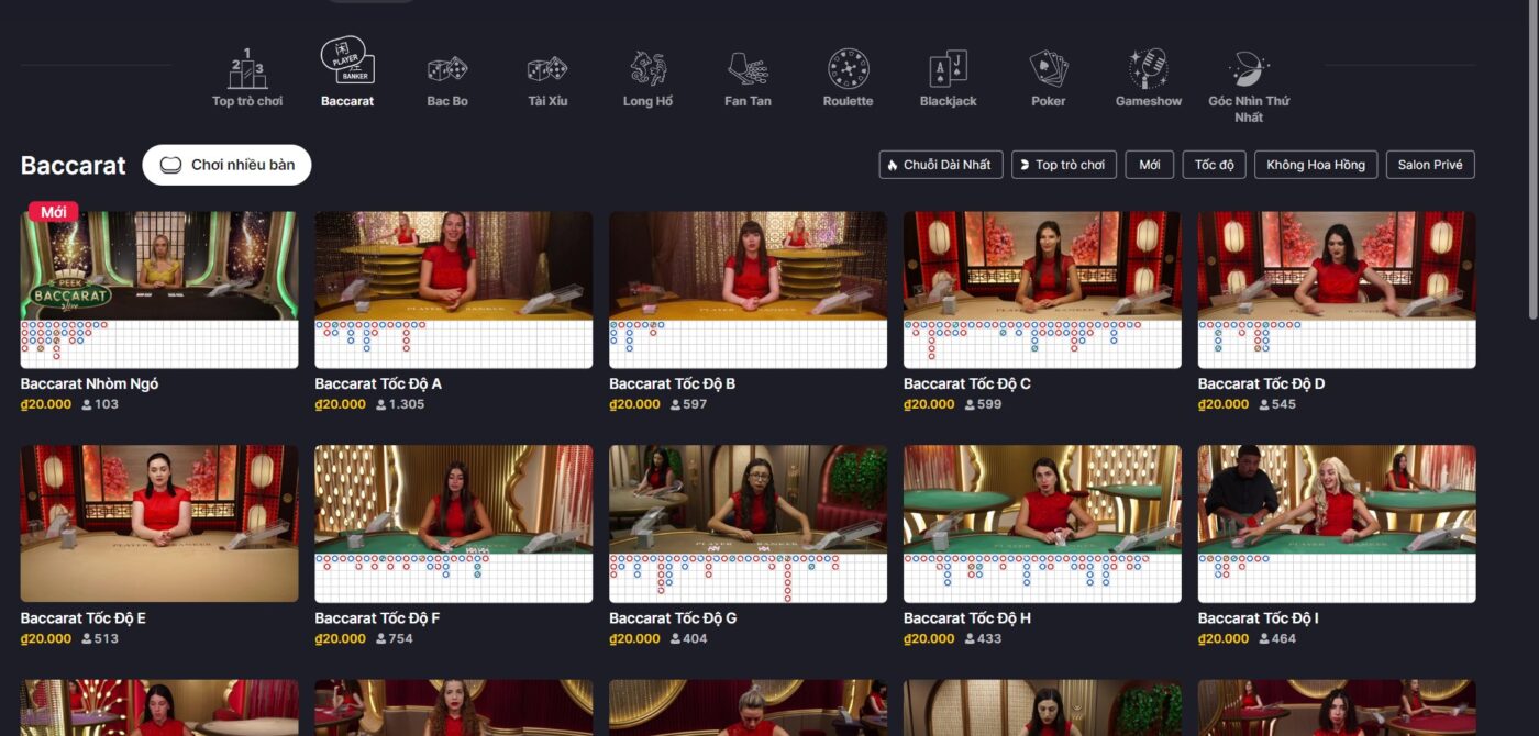 Những game hiện có tại sảnh casino Evolution của UK88 