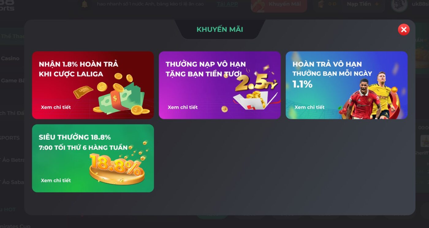 Những chương trình khuyến mãi không thể bỏ lỡ tại link vao uk88